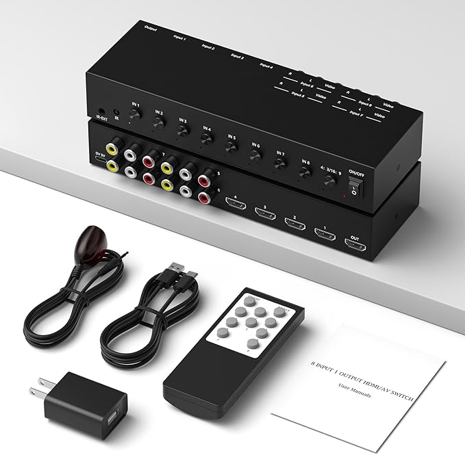 8 in to 1 Out RCA/HDMI Switcher，4 Way HDMI 2.0 + 4 RCA to HDMI - Image 6