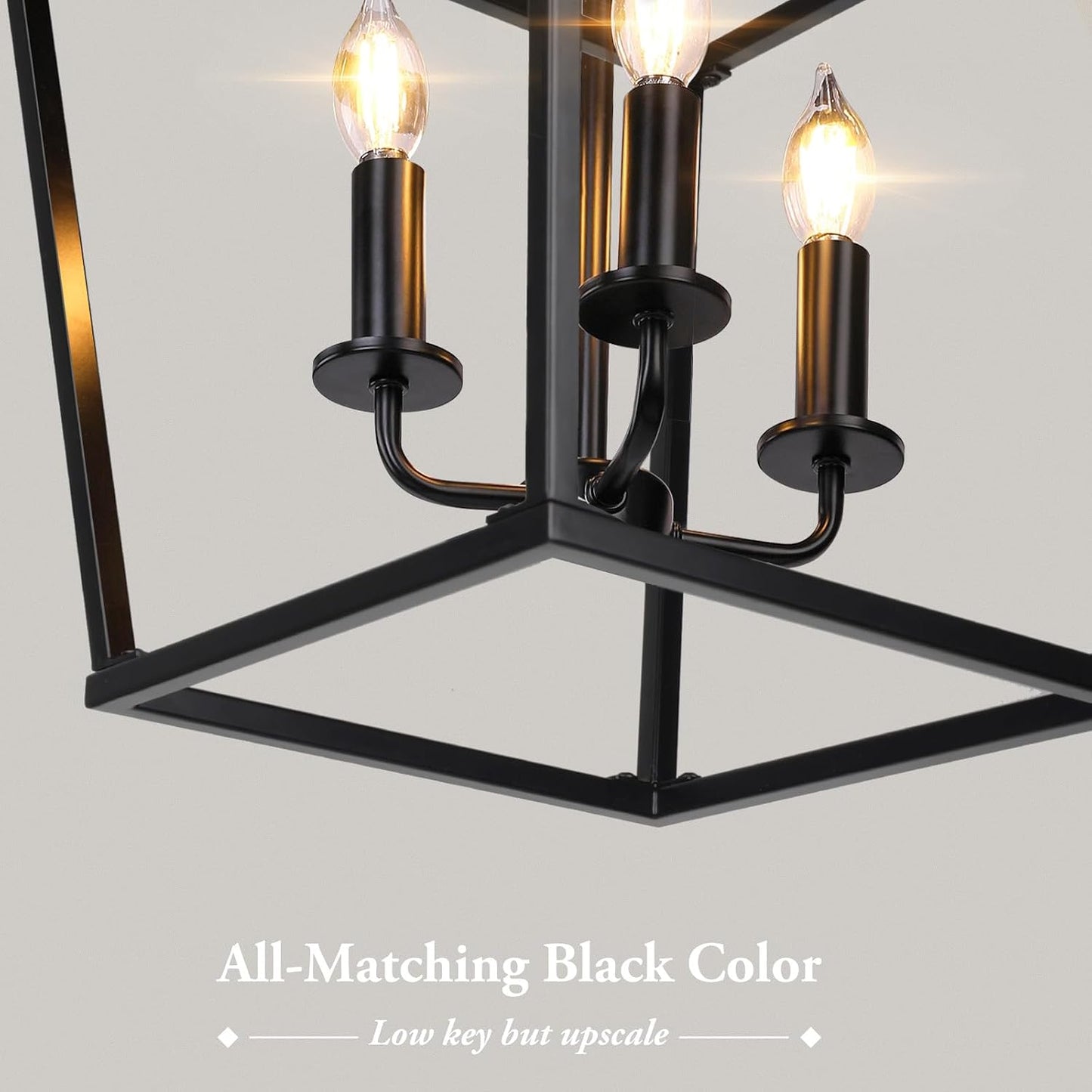 Black Farmhouse Chandelier, 4-Light Foyer Lighting Fixtures for Dining Room | Industrial Kitchen Lantern chandelier Over Table, Pendant Island Ceiling Light for Entryway, Metal Cage Adjustable Height