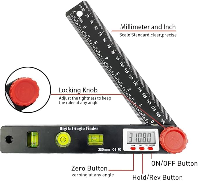 NORTOOLS Digital Angle Finder Protractor-7inch 0-360 °LCD Digital Protractor - Image 2