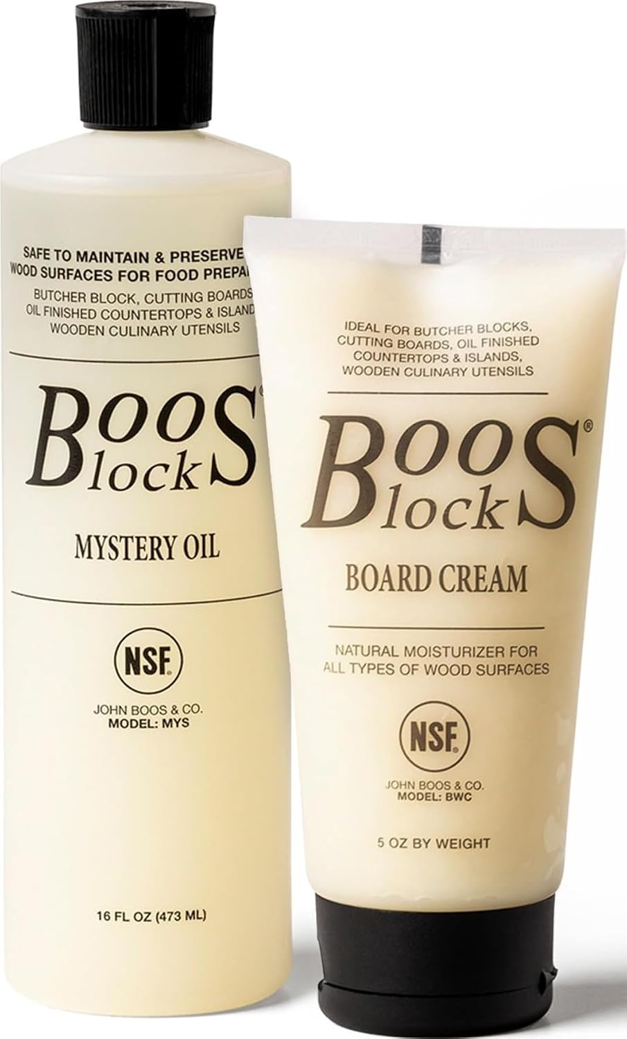 John Boos 2-Piece All-Natural Care & Maintenance Set | – 16 oz Mystery Oil & 5 oz Board Cream for Butcher Blocks, Cutting Boards, Wood Countertops, and Wooden Utensils