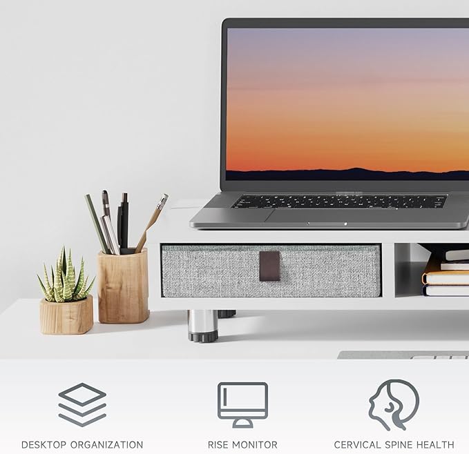 Fenge Dual Monitor Stand with 2 Drawers, 42.5 Inches Large Computer Riser - Image 8