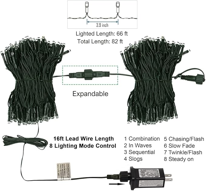 HOME LIGHTING 200 LED 66FT Fairy String Lights, July 4th Patriotic Light - Image 8