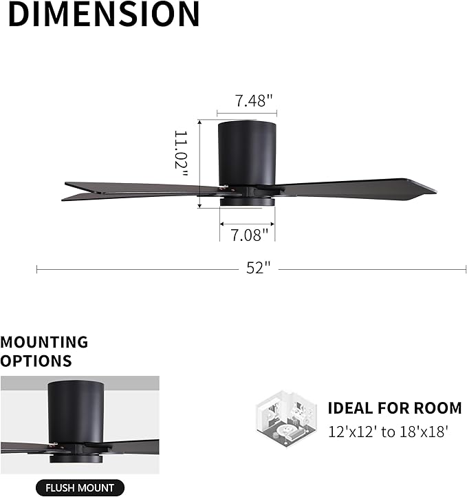 WINGBO 52" DC Flush Mount Ceiling Fan - Image 3