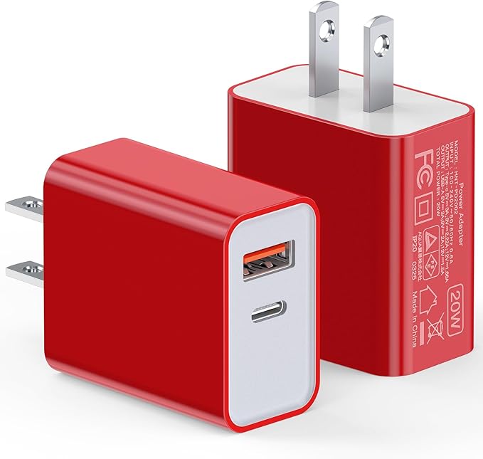2Pieces USB C Wall Charging Block, 20W 2Port Fast USBC PD3.0 Power Adapter Type by LCGENS