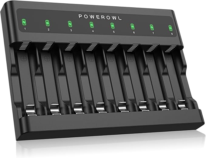 POWEROWL AA AAA Battery Charger 8 Bay, Independent Slot, USB Fast Charging by POWEROWL