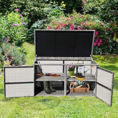 giantex rattan deck box outdoor&indoor 88 gallon wicker, view 9