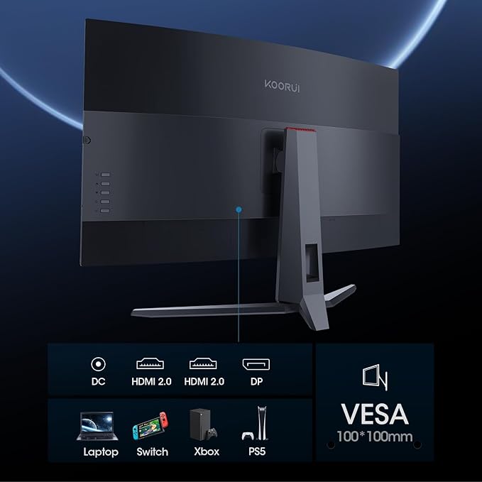 KOORUI 32 inch Curved Gaming Monitor, QHD 2K 170Hz 144Hz Monitor, 1ms 1500R - Image 8