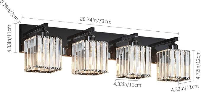 FDPBY Modern Bathroom Vanity Light 4-Lights Plating Black Crystal Bathroom Wall - Image 5
