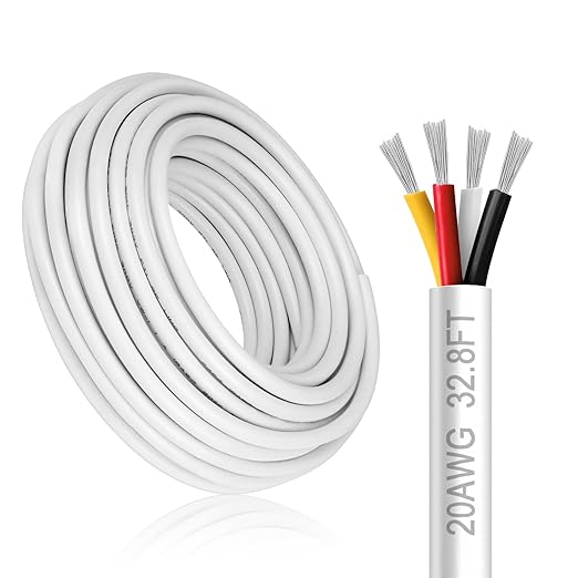 20 Gauge 4 Conductor Electrical Wire, 32.8FT White Stranded Low Voltage 20/4 by DEKIEVALE