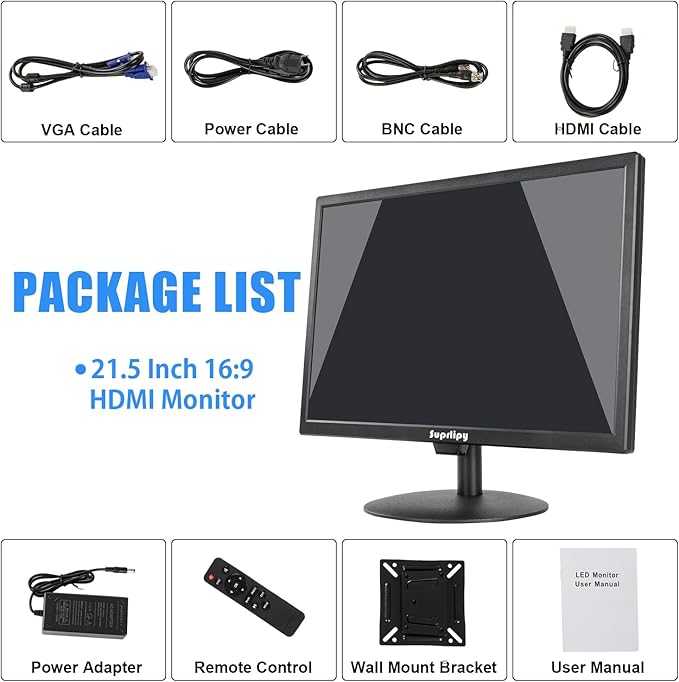 Suprlipy 21.5" FHD Mini LCD Monitor Display Screen 1920x1080 60Hz 16:9 BNC VGA - Image 8