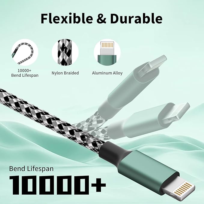 USB C Multi Charging Cable, 3 in 1 Charging Cable Nylon Braided Universal - Image 4