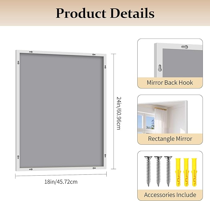 Silver Bathroom Mirror for Wall, 18x24 Inch Rectangle Mirror - Image 5