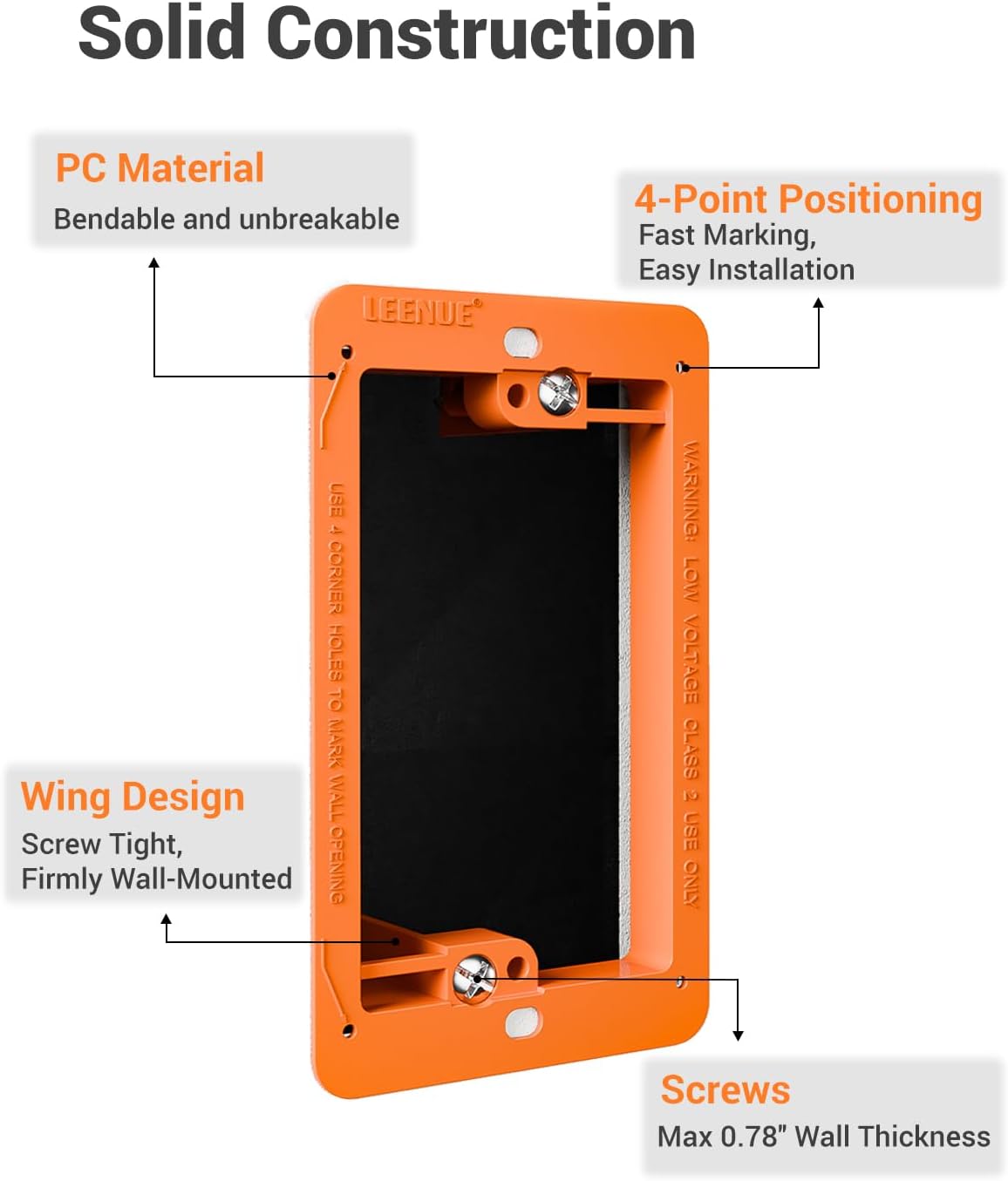6 Pcs Low Voltage Mounting Bracket for Single Gang Wall Plate Orange | Low Voltage Box for Telephone Wires, Network Cable, HDMI, Coaxial, Speaker Wire