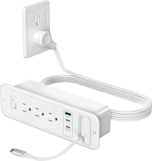 Recessed Power Strip with Retractable USB C Cable, 2 PD 20W USB C, Flush Mount by Jgstkcity