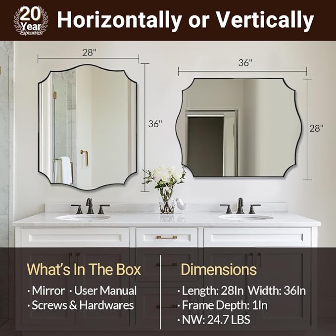ANDY STAR Bathroom Mirror, 28x36 Inch Matte Black Vanity Mirror, Unique - Image 2