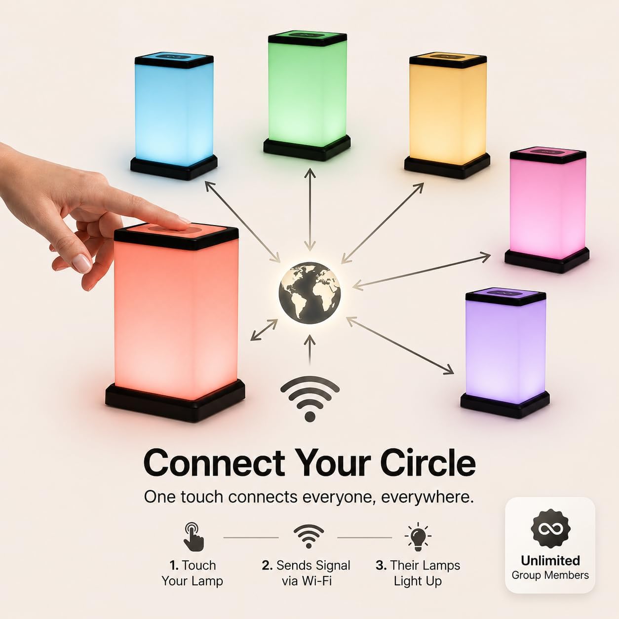 Friendship Lamp® by Filimin Modern - Best Friend Lamps Wi-Fi Touch Lamp LED Light for Long-Distance, Connection, Relationship, Friendship, Gifts, Love, 200+ Colors, App Setup - Set of 2