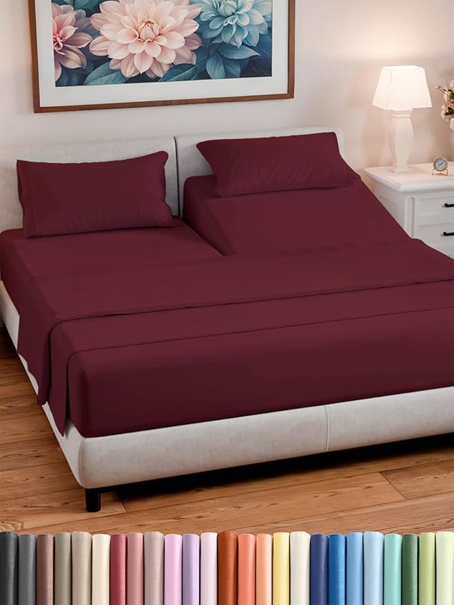 Split Head King Sheet Set – 4 Piece Flex Split Top King Sheets by CGKUnlimited