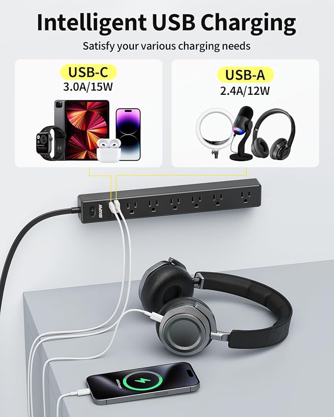 6 Ft Power Strip Surge Protector - Image 4
