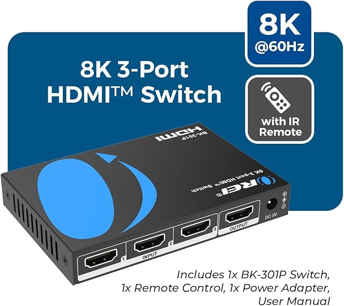 OREI HDMI Switch with Remote – 4K@120Hz 4:4:4 or 8K@60 4:2:0 HDMI Switcher – - Image 9