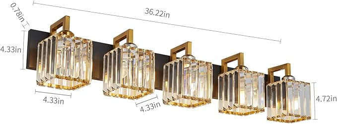 FDPBY Modern Bathroom Vanity Light 5-Lights Black Gold Crystal Wall Lamp - Image 3