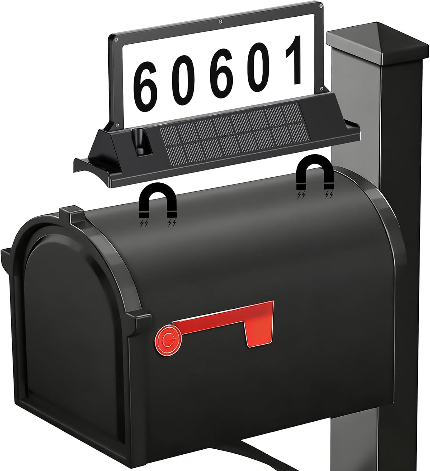 Solar Address Sign for Mailbox– Double-Sided Illuminated Mailbox Numbers | Magnetic Mount, No-Drill, 3-Color Light Modes, IP65 Waterproof Solar-Powered Plaque, Outdoor House Mailbox Topper