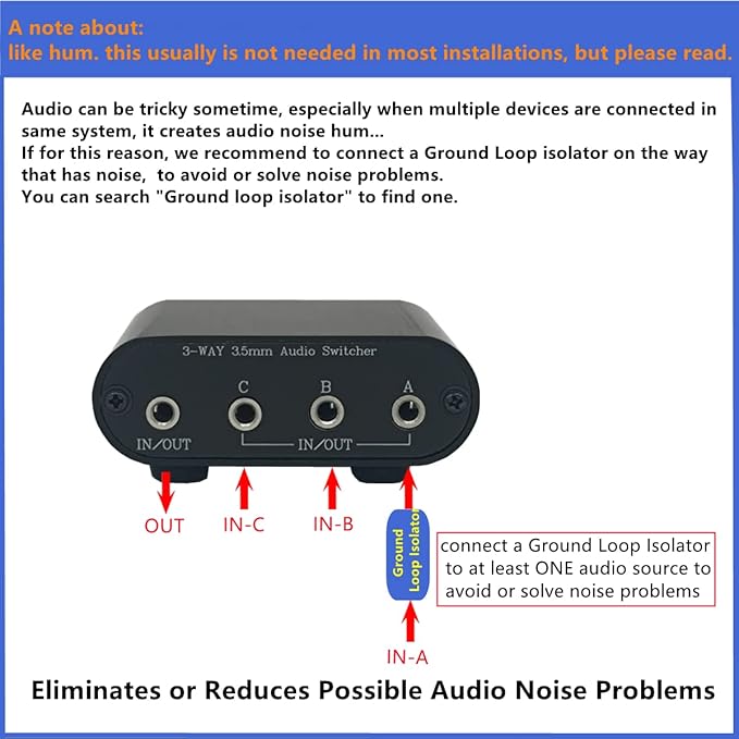 3.5mm Audio Switch with line Volume Controller, 3 in 1 Out 1/8" aux switcher - Image 7