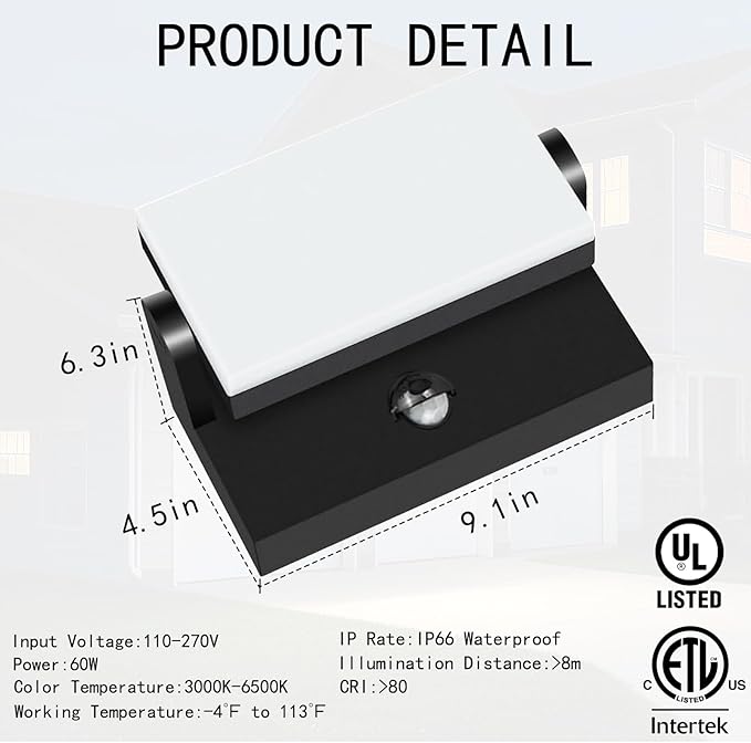 WISELUME 60W LED Outdoor Wall Light – 360° Rotatable, Motion Sensor & Color - Image 8