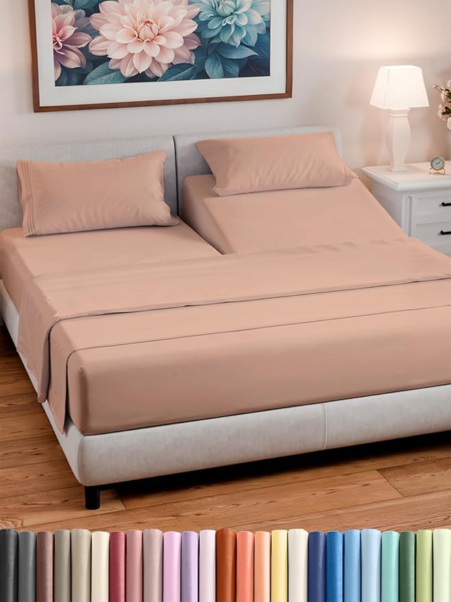 Split Head King Sheet Set – 4 Piece Flex Split Top King Sheets by CGKUnlimited