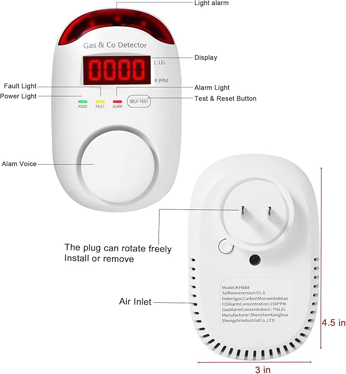 Combination Gas & Carbon Monoxide Detectors Plug in, Hembisen 2-in-1 Natural - Image 2