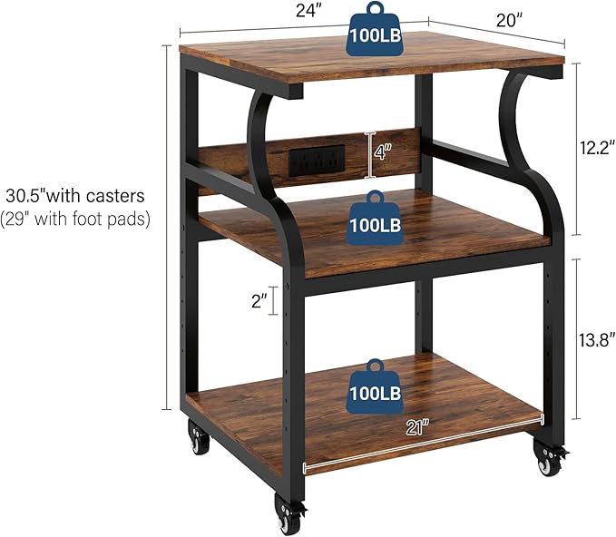 Natwind Large 3-Tier Rolling Printer Cart - Image 2