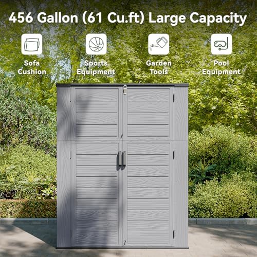 aoxun horizontal storage sheds 61 cu.ft, hdpe outdoor, side view