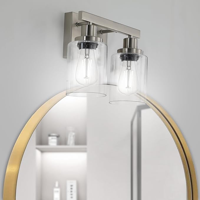 DIKAIDA Bathroom Vanity Light, 2-Light Nickel Modern Matte Wall Sconce Lighting by DIKAIDALights