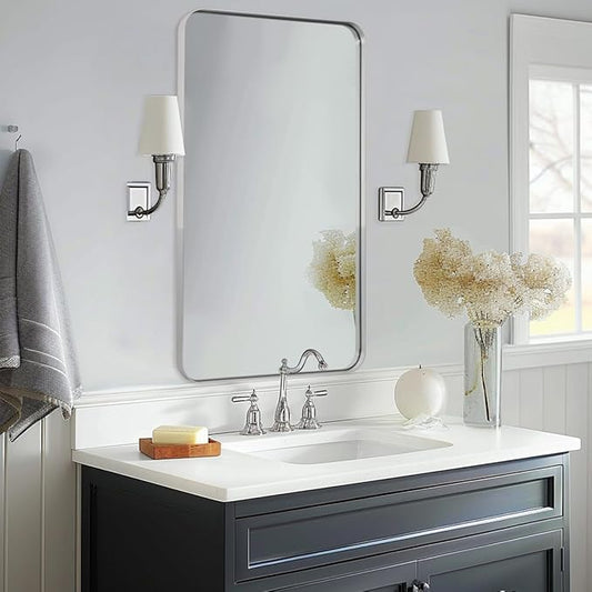 ANDY STAR Chrome Bathroom Mirror, 24”x40” Polished Nickel Rounded Corner by ANDYSTAR