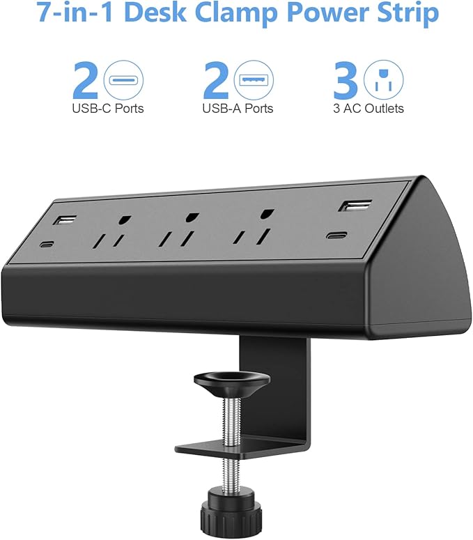 Desk Clamp Power Strip, 40W Fast Charging Station, Desktop Mount Surge Protector - Image 2