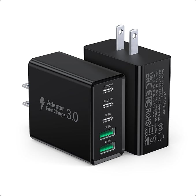 USB C Wall Charger, 60W Type C Charger Block 5-Port Fast Charging Blocks by Qwinjwin