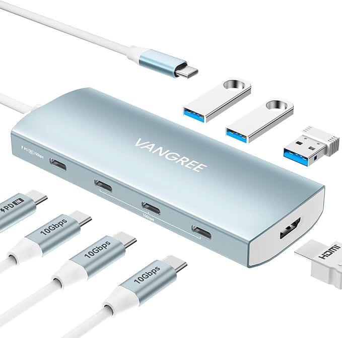 USB C Hub 8 in 1 Multiport Adapter, 3 USB 3.2 Gen 2 Ports by VANGREE