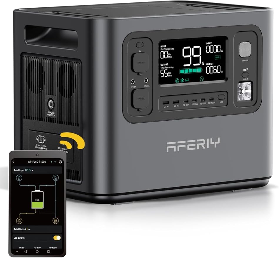 AFERIY P210 Portable Power Station 2400W, 2048Wh LiFePO4 Battery Generator by AFERIY