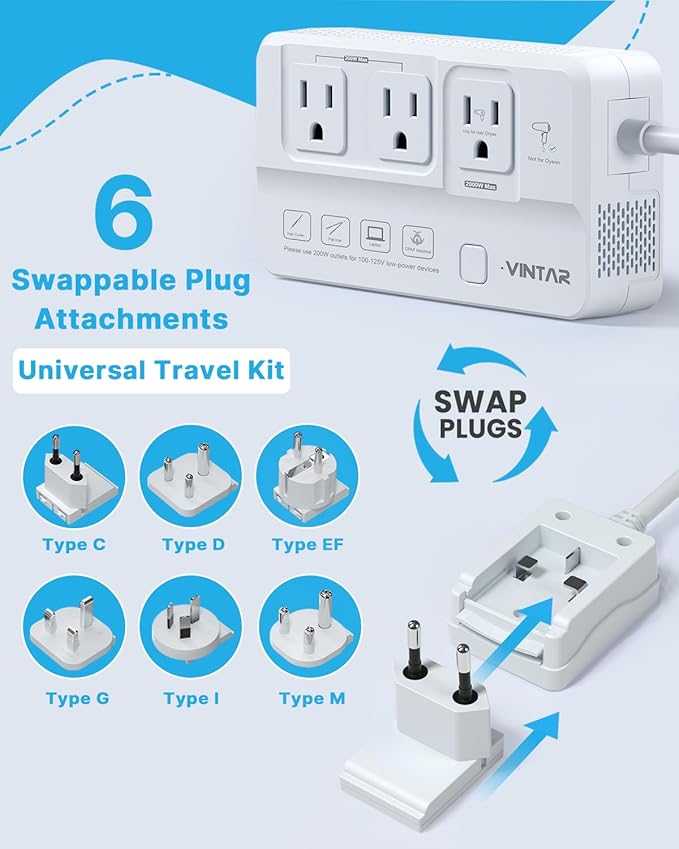 220V to 110V Voltage Converter, VINTAR 2000W Travel Converter - Image 6