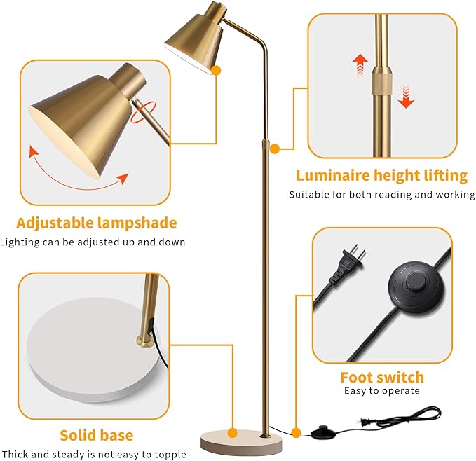 Gold Brass Industrial Floor Lamps - Image 8