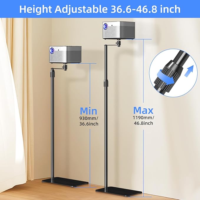 suptek Projector Stand Against Wall Hidden Stand, 360°Swivel, Height Adjustable - Image 2