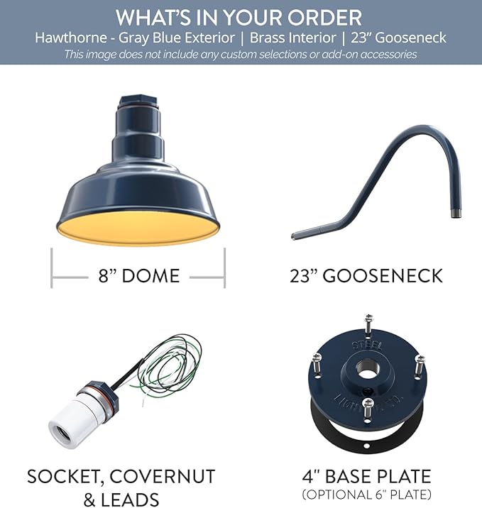 Steel Lighting Co. Hawthorne Barn Light | Outdoor Wall Mounted | 8 inch Dome | - Image 6