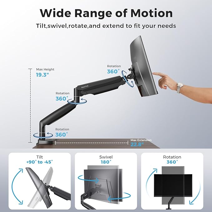 Curved Monitor Mount Single Arm Holds to 28.6 lbs, Ultrawide Monitor Stand - Image 4