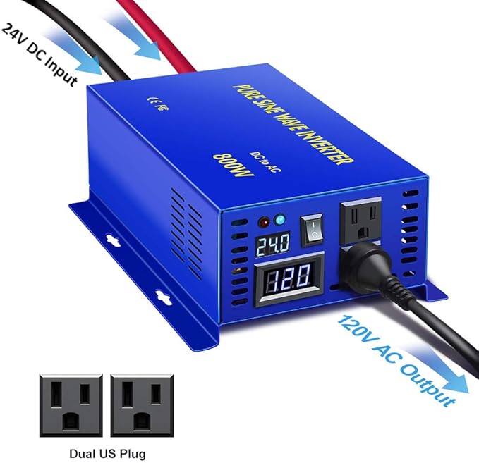 XYZ INVT 800 Watt Pure Sine Wave Inverter 24V DC to 110V 120V AC, 800W Power - Image 4