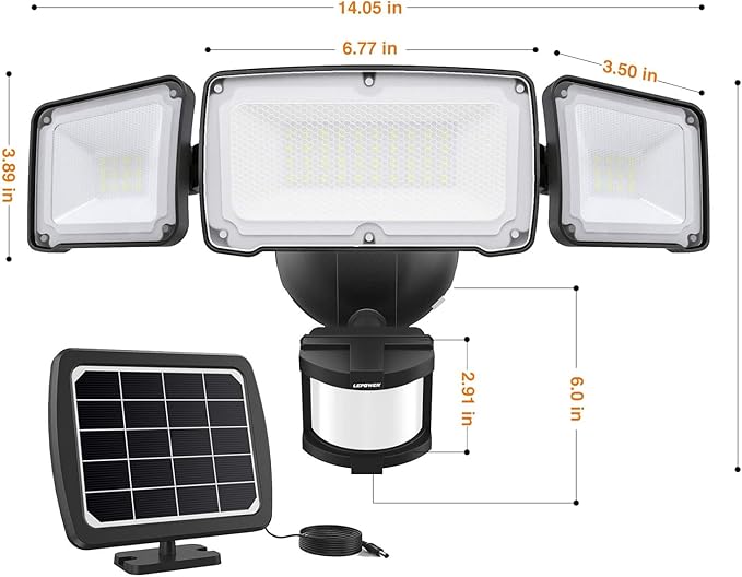 LEPOWER 1600LM LED Solar Security Lights Motion Outdoor, 5500K White Light - Image 8