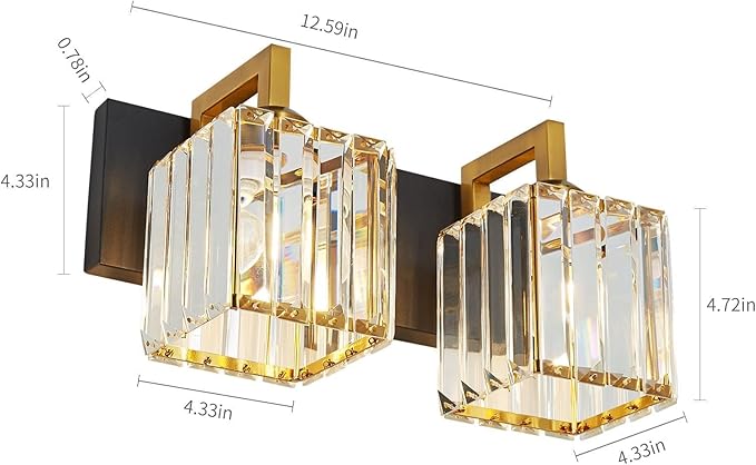 FDPBY Modern Bathroom Vanity Light 2-Lights Black Gold Crystal Wall Lamp - Image 5