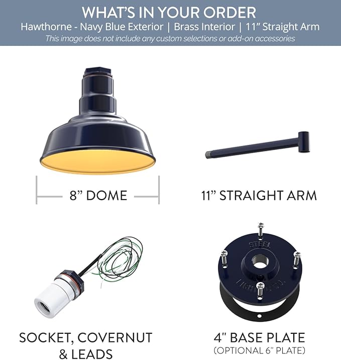 Steel Lighting Co. Hawthorne Barn Light | Outdoor Wall Mounted | 8 inch Dome | - Image 6