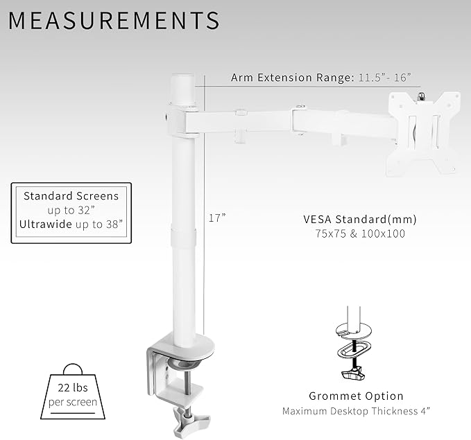 VIVO Single Monitor Arm Desk Mount, Holds Screens up to 32 inch Regular and 38 - Image 6