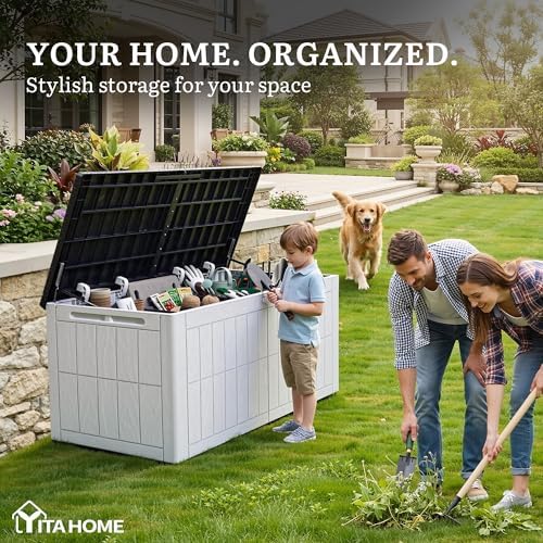 yitahome 134 gallon large deck box, side view