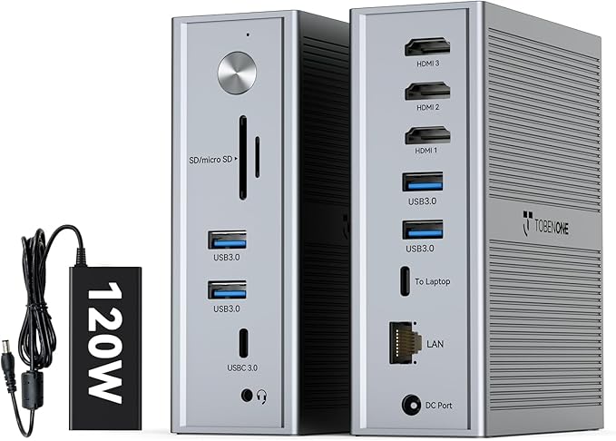 TobenONE DisplayLink Docking Station 3 Monitors, 14-in-1 Triple Monitor Dock by TobenONE