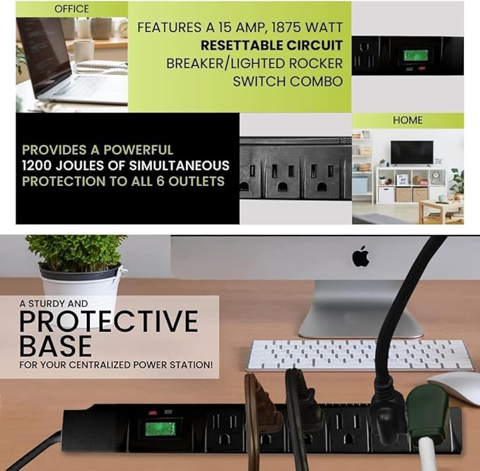 GoGreen Power Inc. 6 Outlet Surge Protector, 15FT Cord, 2 Pack - Image 6